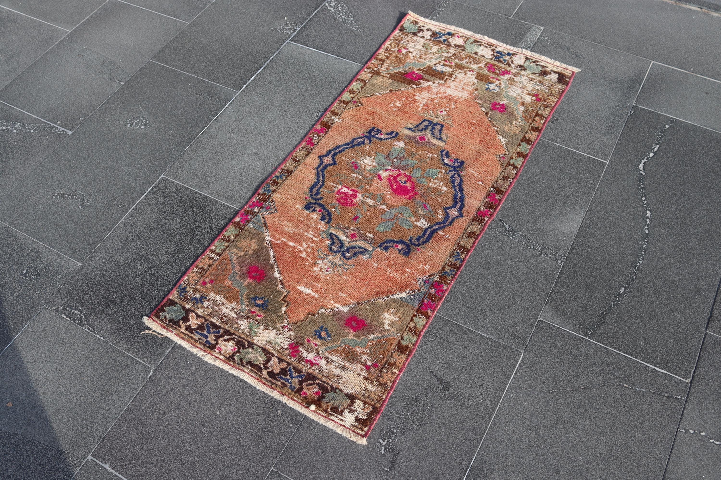 トルコ製オレンジラグ、ヴィンテージエリアラグ、ハンドメイドウール