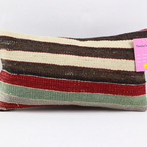 Copertura del cuscino kilim artigianale, cuscino a righe, cuscino lombare, cuscino rustico, arredamento eclettico, cuscino naturale, copertura del cuscino 8x16 pollici n. 928