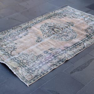 Turkish rug area, Vintage handmade rug, Oushak rug, Bohemian rug, Home decor, Faded area rug, Boho decor rug, Wool rug, 3.4 x 6.1 ft TRV2110