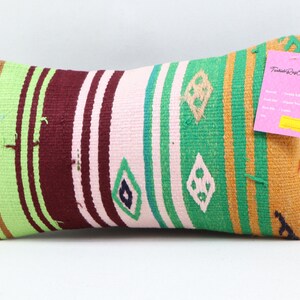 Copricuscino kilim turco fatto a mano in lana, cuscino costiero, cuscino a righe, cuscino lombare, cuscino per arredamento della casa, copricuscino 8x16 pollici n. 896