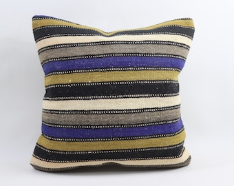 striped boho pillow home decor pillow turkish kilim pillow coastal kilim pillow decorative pillow 16 x 16 inch kilim pillow cover no 3324