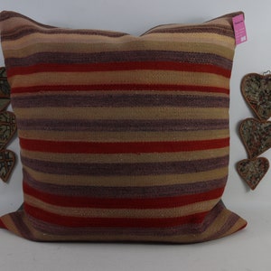 Nomadic kilim pillow, Organic floor kilim pillow, Handwoven wool kilim pillow, Turkish kilim pillow, 32x32 kilim pillow cover, no 153