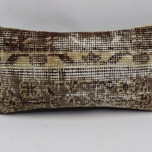 Handmade wool decorative pillow, Turkish rug pillow, Rustic decor pillow, Couch Lumbar pillow, 8x16 inches Minimalist pillow cover no 1271