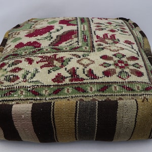 Square pouf, Kilim beanbag, Footstool, Oriental pillow, Camping pillow, Ottoman pouf, Boho decor, Tribal pouf, 24x24 height 8 inches No 166