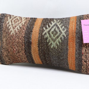 Federa per cuscino decorativo per la casa, cuscino kilim autentico, cuscino costiero, cuscino con decoro rustico, cuscino in lana fatto a mano, federa per cuscino 8x16 pollici n. 885