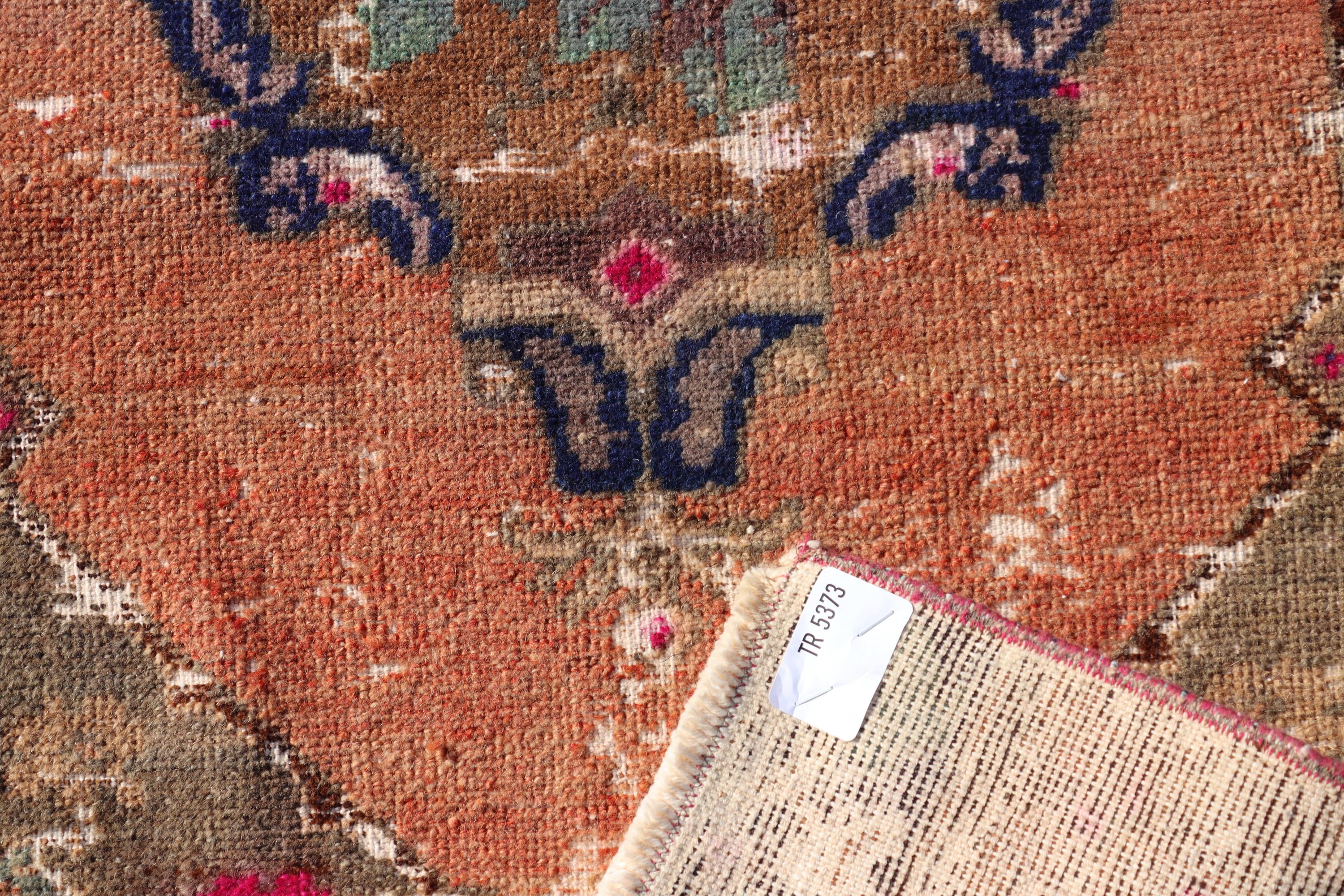 トルコ製オレンジラグ、ヴィンテージエリアラグ、ハンドメイドウール