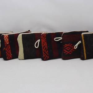 Vintage purse, Women wallet, Coin pouch, Handmade purse, Makeup bag 6 pieces Kilim purse, Turkish kilim wallet 7x9 inches Authentic purse 59