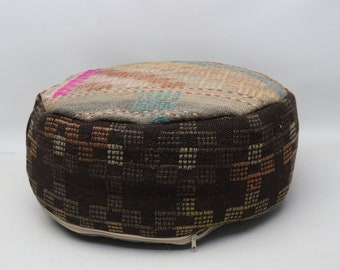 Home decor, Ottoman cushions cover, Floor pillow, Circle Turkish kilim pouf, Garden pouf, Moroccan style, Pouf 20x20 height 10 inch No 436