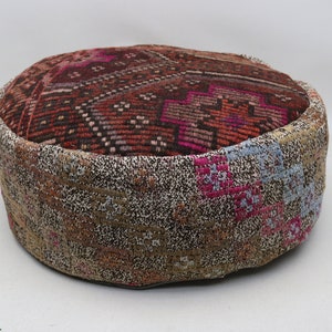 Ottoman pouf, Turkish kilim pouf, Floor cushion cover, Camping pillow, Moroccan style pouf, Garden pouf cover, 20x20 height 10 inch No 424
