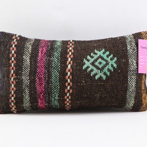 Cuscino decorativo in lana fatto a mano, cuscino kilim a righe, cuscino turco, cuscino arredamento rustico, cuscino lombare, copertura cuscino 8x16 pollici, n. 843