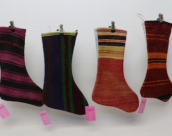 wool socks anatolian decorative kilim christmas stockings 11x18 christmas ornament home decor stockings decorative santa socks Set No 1534