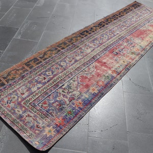 Turkish rug runner, Vintage oriental rug, Hallway decor rug, Bohemian rug, Oushak rug, Home decor, Natural wool rug, 2.7 x 10.3 ft TRV0115