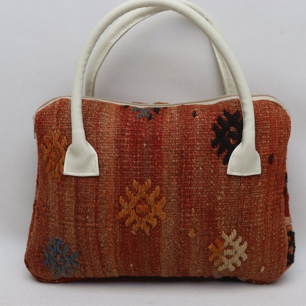 Bohemian kilim bag, Bags, Vintage handmade kilim bag, Leather designer bag, 10x14" kilim bags, Woman accessories, Rare bag, No 32