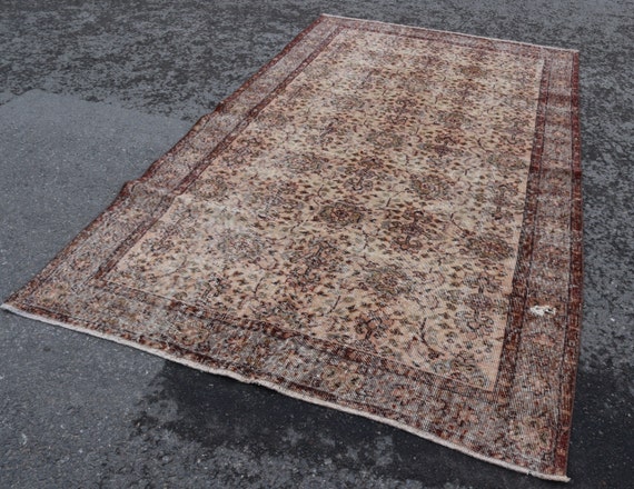 Orange area rug, Turkish large rug, Vintage rug, Bohemian rug, Oushak rug, Natural Wool rug , Handmade decorative rug, 5.4 x 9.3 ft TR2639