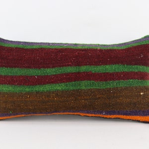 striped kilim pillow cover turkish pillow lumbar pillow 10x20 handmade wool pilllow coastal decorative pillow kelim kissen cover no 1885