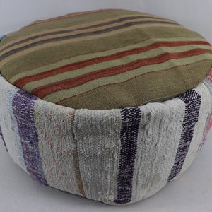 Ottoman pouf. Turkish kilim pouf, Floor cushion, Camping pillow, Moroccan style pouf, Round pouffe, Pouf cover, 20x20 height 10 inches No:2