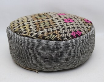 Tribal pouf, Decorative pouf, Kilim beanbag, Garden pouf, Round pouffe, Floor pouf, Handwoven pillow cover, 20x20 height 10 inches No 428