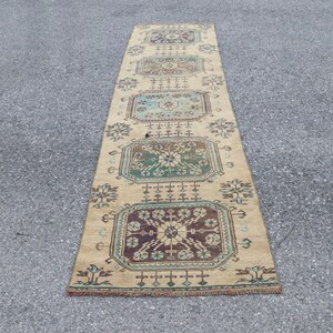 Turkish rug runner, Vintage oriental rug, Hallway decor rug, Bohemian rug, Oushak rug, Home decor, Natural wool rug, 2.7 x 10.4 ft TR4740