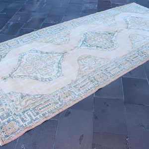 Runner rug, Turkish rug, Vintage area rug, Handmade wool rug, Oushak rug, Oriental rug, Bedroom rug, Anatolian rug, 5.1 x 11.9 ft TRV1672