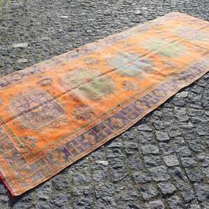 Turkish rug runner, Vintage oriental rug, Hallway decor rug, Bohemian rug, Oushak rug, Home decor, Natural wool rug, 4.4 x 11 ft TR4767