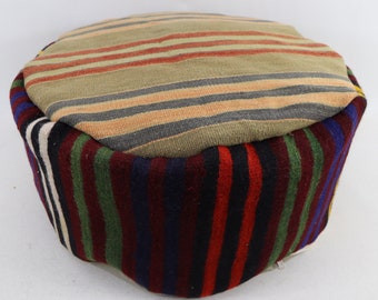 Ottoman pouf, Turkish kilim pouf, Floor cushion cover, Camping pillow, Moroccan style pouf, Garden pouf cover, 20x20 height 10 inch No:33