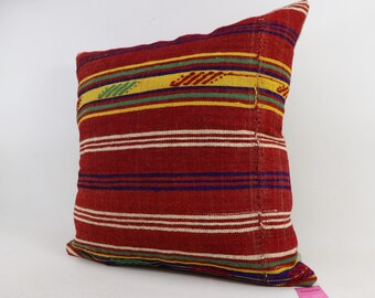 Turkish bohemian decor pillow cover, Decorative pillow, Floor pillow, Home decor, Striped pillow, 28x28 inches kilim pillow cover, no 364