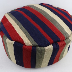 Moroccan style, Circle pouf, Turkish kilim pillow, Handwoven kilim pillow, Garden decor pouffe, Pillow cover 20x20 height 10 inches No 17