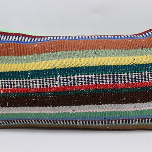handmade turkish kilim pillow livingroom striped pillow rustic kilim pillow kelim kissen pillow organic wool pillow 12x24 pillow cover 909