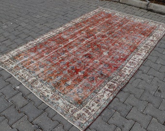 turkish area rug, oversize rug, vintage rug, floral rug, orange rug, oushak rug , handknotted rug , FREE SHIPPING 5.5 x 8.8 ft TR1110