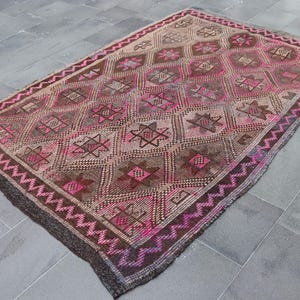 Colorful Kilim Rug, Wool Rug, Vintage Rug, Bohemian Kilim Rug, Turkey Rug, Area Rug,Handmade Kilim Rug, Livingroom Rug, 5.4 x 8.3 ft TR5295