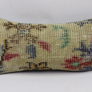 Cuscino turco, cuscino da banco fatto a mano, arredamento per la casa Boho, cuscino del divano lombare Cuscino per tappeti in lana organica 8x16 pollici Federa per cuscino d'angolo n. 1262