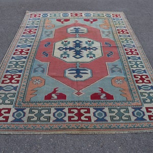 Turkish oversize rug, Vintage area rug, Livingroom rug, Handmade rug, Wool rug, Oriental rug, Bohemian rug, Oushak rug, 5.9 x 8.6 ft TR4518