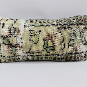 Cuscino tappeto turco, cuscino da banco fatto a mano, arredamento per la casa Boho, cuscino lombare Couch, cuscino in lana biologica, 8x16 pollici Federa angolare n. 1235