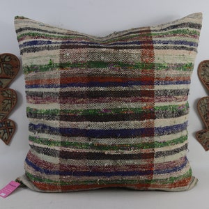 Turkish kilim pillow, Handmade wool pillow, Decorative pillow, Floor pillow, Coastal pillow, Boho decor, 28x28 kilim pillow cover, no 126