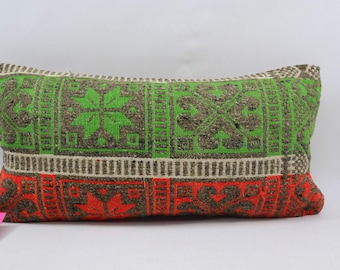 Kilim lumbar pillow, Handmade bedding pillow, Bohemian pillow Turkish kilim pillow Decorative kilim pillow 12x24 inches Pillow cover no 2035