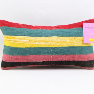 Copertura del cuscino kilim artigianale, cuscino a righe, cuscino lombare, cuscino rustico, arredamento eclettico, cuscino naturale, copertura del cuscino 8x16 pollici n. 908