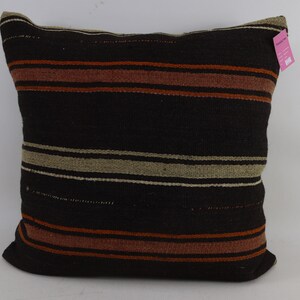 Turkish kilim pillow cover, Organic wool pillow, Handwoven pillow, Floor pillow, Wool pillow, Striped pillow, 28x28 kilim pillow cover no 91