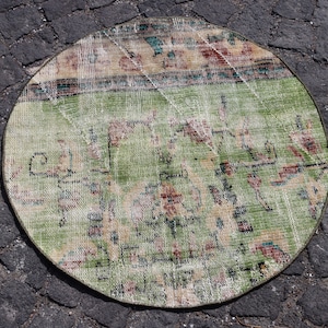 Green rug, Bathmat, Vintage rug, Bohemian rug, Nursery rug, 2.7 x 2.7 Ft Doormat rug, Small rug, Boho rug, Round rug, Turkish rug, TR2442