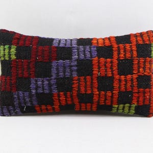 Copricuscino kilim fatto a mano, cuscino a righe, cuscino lombare, cuscino rustico, arredamento eclettico, cuscino naturale, copricuscino 8x16 pollici n. 931