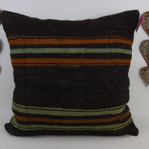Organic wool kilim pillow cover, Turkish decorative pillow, Handmade pillow, Floor pillow, Striped pillow, 28x28 kilim pillow cover, no 222