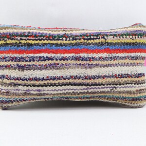 Copertura del cuscino kilim di lana turca fatta a mano, cuscino costiero, cuscino a strisce, cuscino lombare, cuscino per l'arredamento della casa, copertura del cuscino 8x16 pollici n. 722