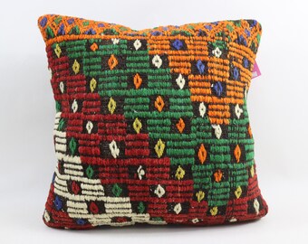 Turkish kilim pillow, Cecim pillow, Handmade kilim pillow, Vintage pillow, Decorative pillow, 18x18 home decor pillow, Pillow cover, No 1659