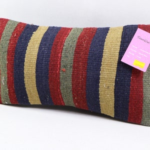 cuscino decorativo in lana fatto a mano cuscino kilim a righe cuscino turco cuscino rustico cuscino lombare kilim 8x16 pollici federa n. 966