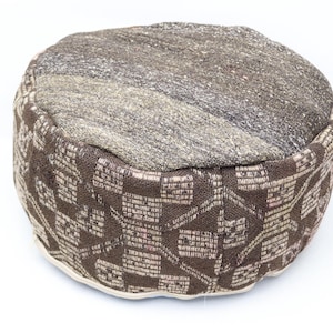 Turkish pillow pouf cover, Tribal pillow, Handwoven kilim pouffe, Round Moroccan style pouf, Garden decor, 20x20 height 10 inches No 588