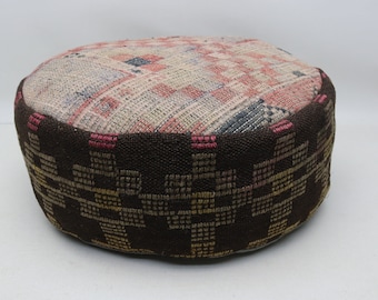 Handwoven kilim pillow cover, Home decor puffs, Kilim footstool, Kilim beanbag, Circle pouf, Boho decor pouffe, 20x20 height 10 inch No 425