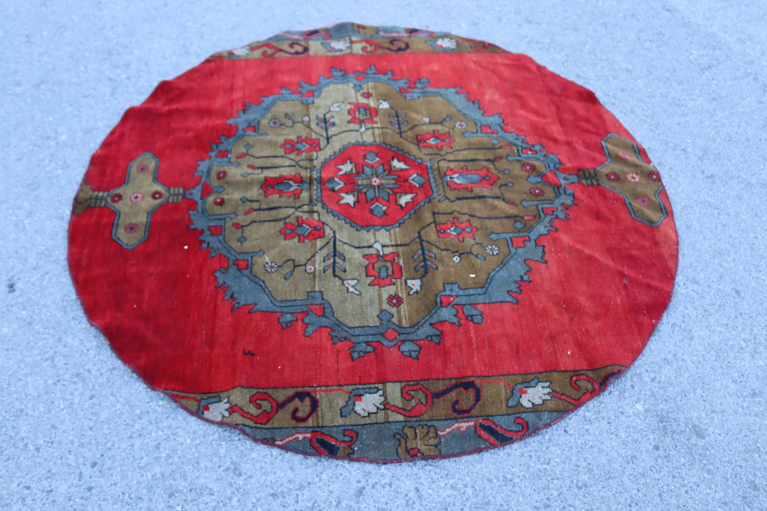 Red circle rug Vintage rug Small area rug Bathroom rug Etsy