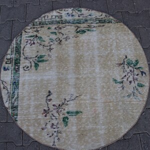 Turkish Small Rug, Circle Wool Rug, Frontdoor Rug, Vintage Rug, Small Area Rug, Handmade Rug , Rugs FREE SHIPPING 3.2 x 3.2 ft TR1414