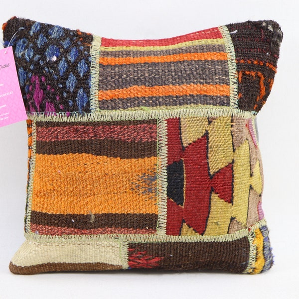 Turkish kilim pillow, Boho kilim pillow, Decorative kilim pillow, Patio decor pillow, Natural kilim pillow 12 x 12inches pillow cover no 316