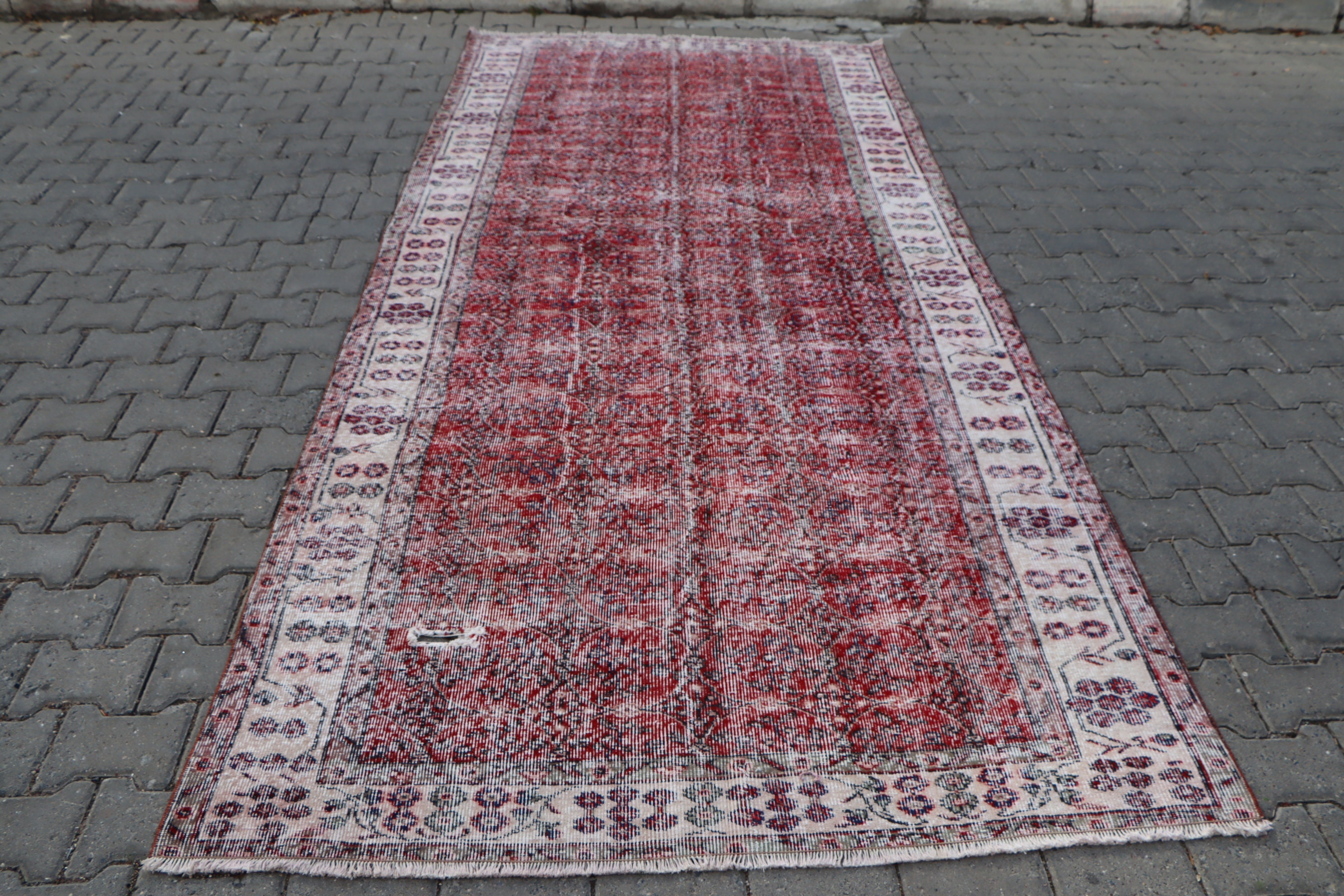 ランナーラグ　ヴィンテージラグ　トルコラグ 4x8 ラグ、ニュートラルなヴィンテージラグ、トルコのランナーラグ