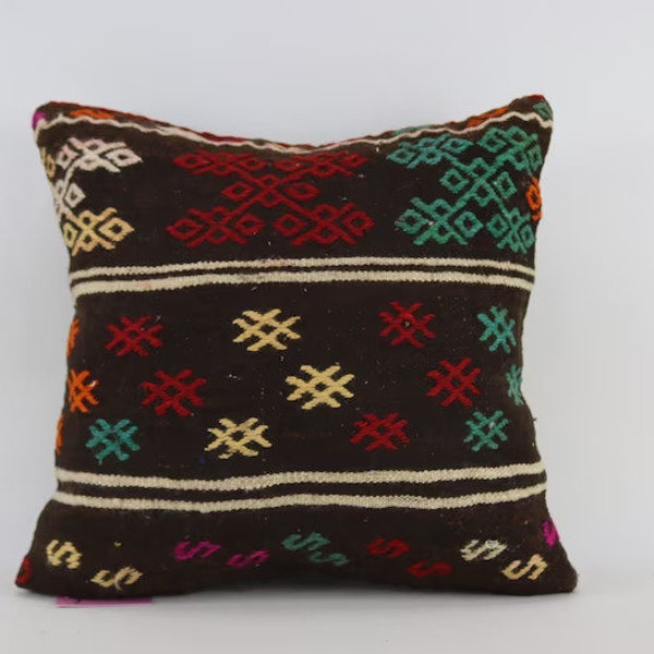 decorative kilim pillow cover handmade wool pillow ethnic decor pillow home decor pillow organic pillow 20x20 kilim pillow cover no 868